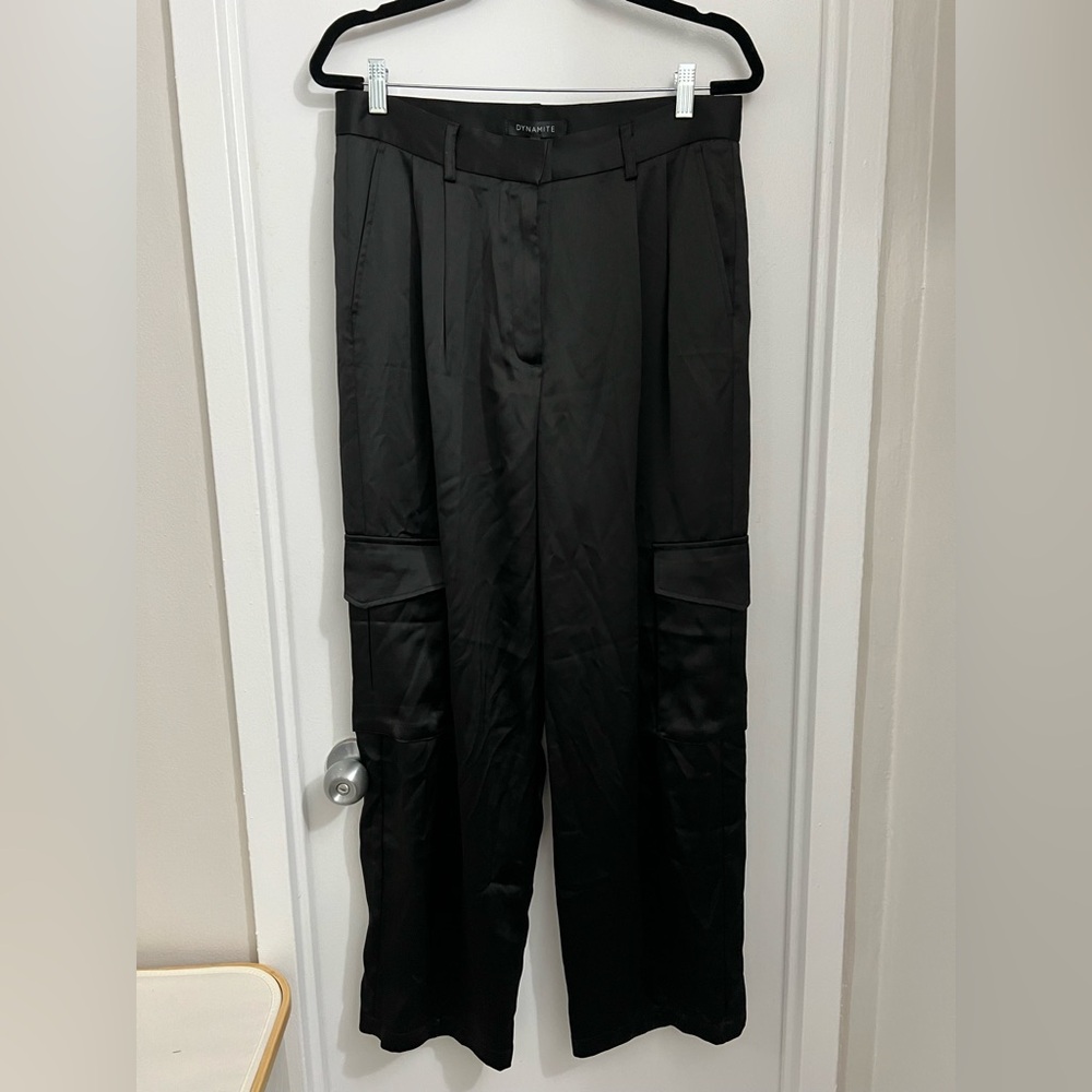 Women’s Satin Black Cargo Pants